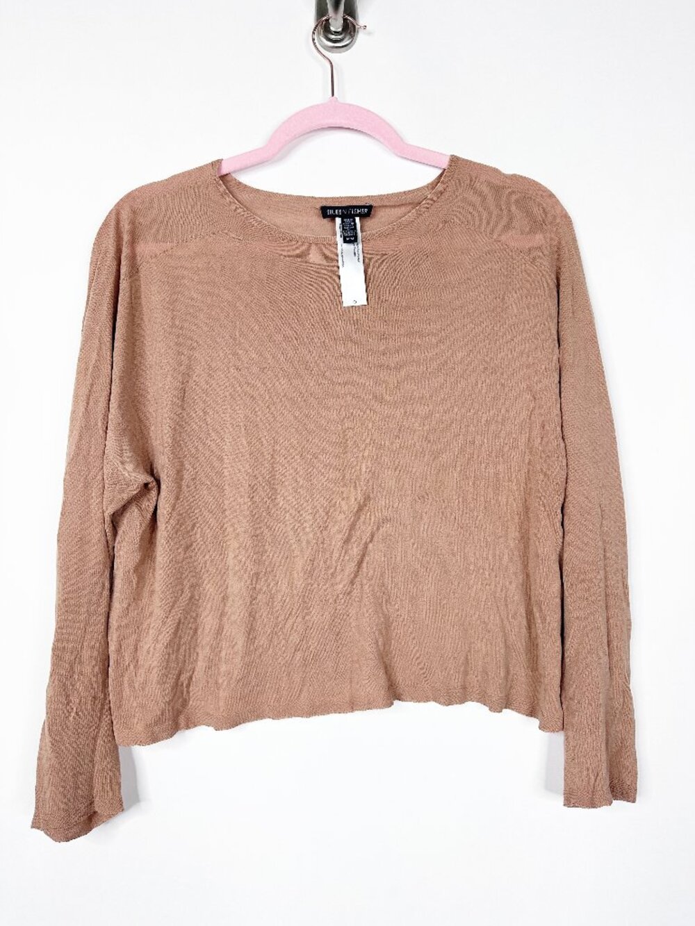 Eileen Fisher Long Sleeve Crop Top Tan Medium #A2047 - Picture 2 of 6
